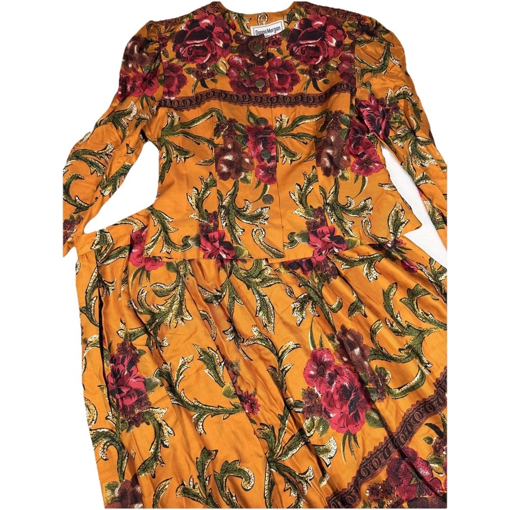 Vintage Donna Morgan Jacket Skirt Set Womens 14 Multicolor Floral Rayon Maxi 80s